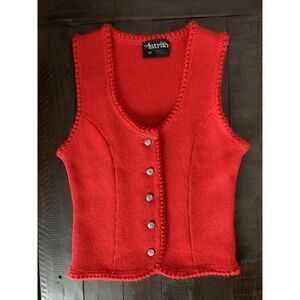 Vintage Astrifa Sweater Vest Cardigan Made in Germany Red Vest 38 (M30) 0170